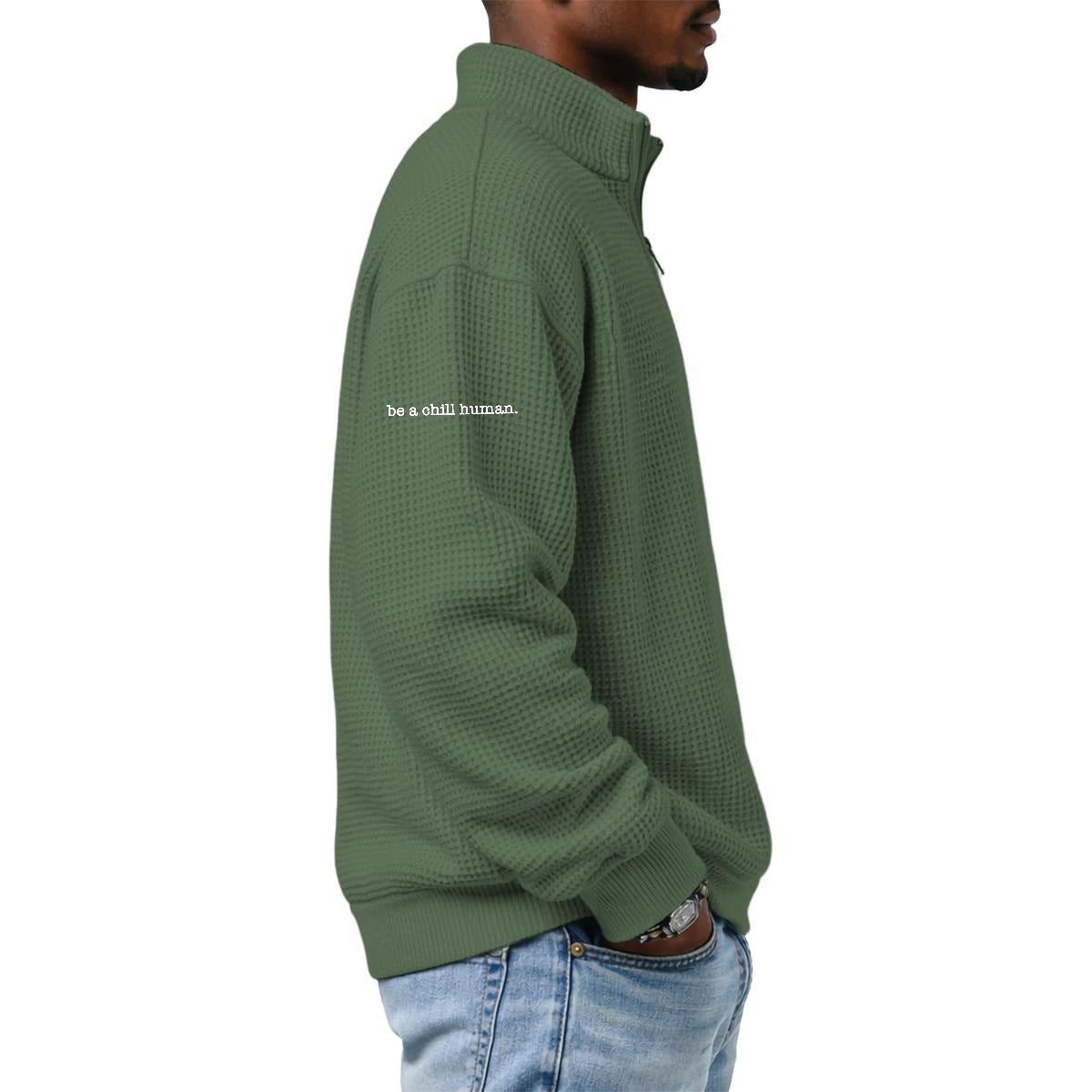 Chill Human Logo Waffle Knit Quarter Zip
